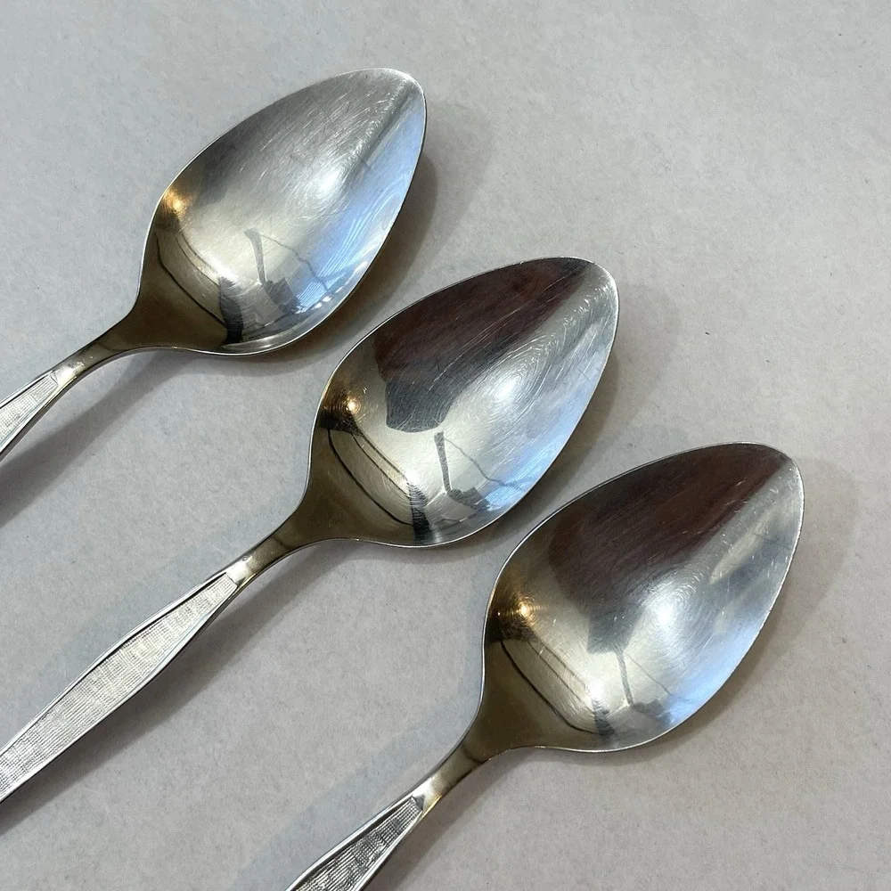Vtg West Bend Oneida Shadow Wave Dinner Spoon Set 4 MCM Stainless USA Retired